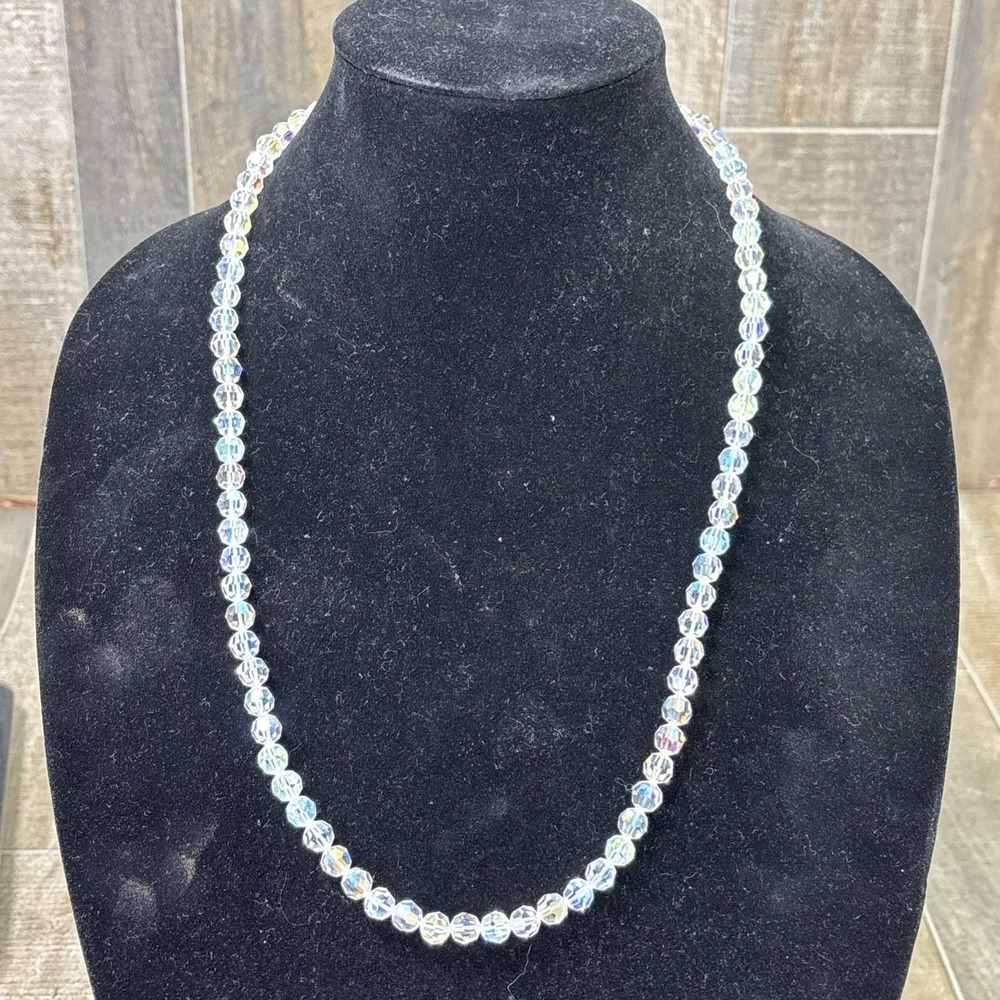 Vintage Aurora Borealis Crystal Necklace Faceted Glass Beads Rhinestone Clasp